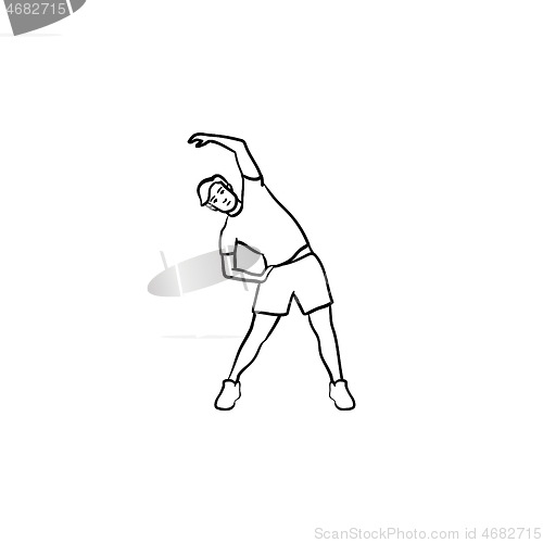 Image of Man exercising hand drawn outline doodle icon.