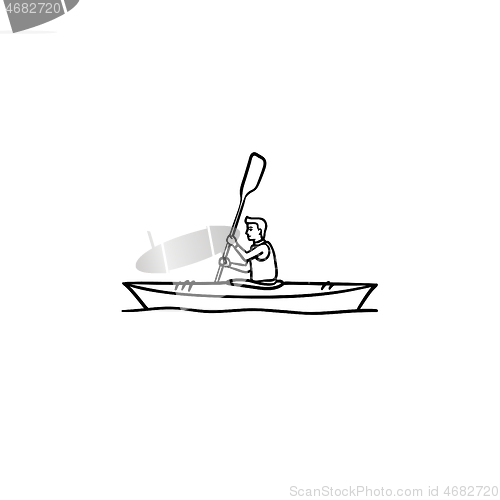 Image of Man in canoe hand drawn outline doodle icon.