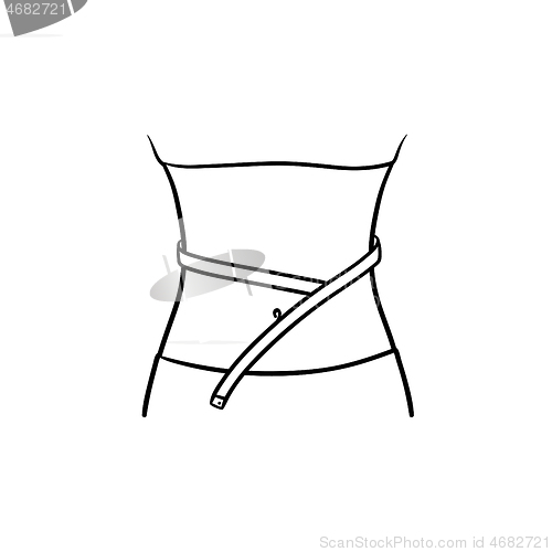 Image of Waist with measuring tape hand drawn outline doodle icon.