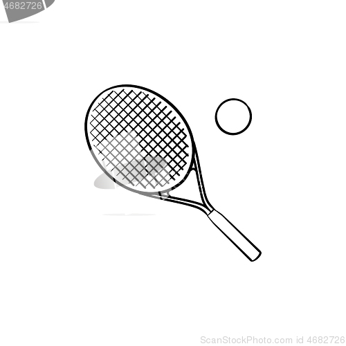 Image of Tennis racket hand drawn outline doodle icon.