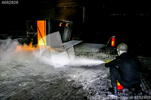 Image of Firefighters training for fire fighting.