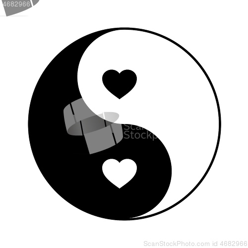 Image of yin yang black and white style with heart