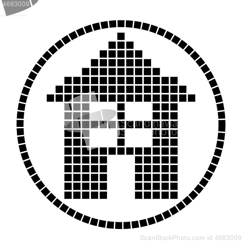 Image of pixel house in a circle