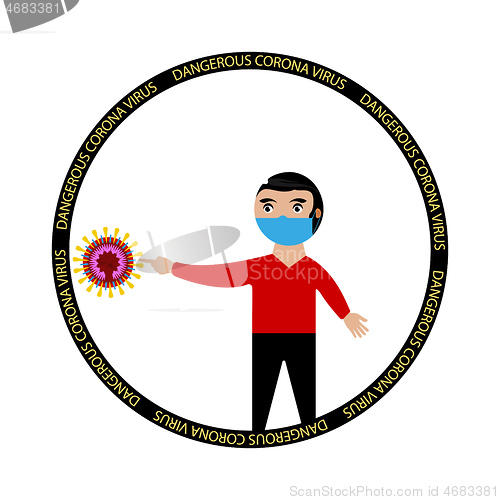 Image of man shows finger on corona virus