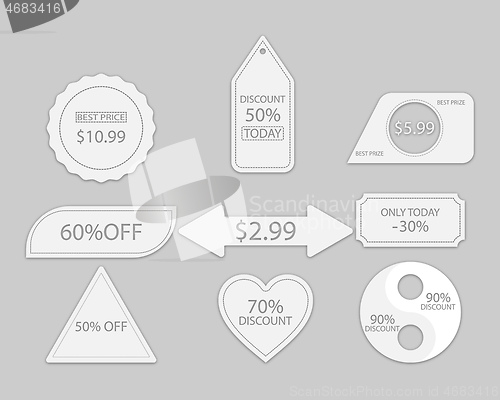 Image of collection of different price tags in gray