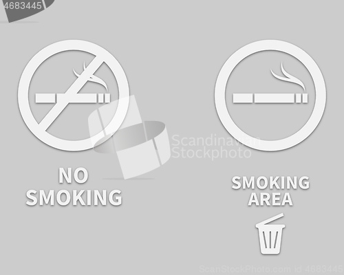 Image of two no smoking signs and a smoking area in bright colors