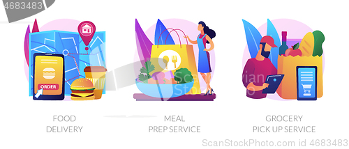 Image of Quarantine food essentials supply abstract concept vector illustrations.