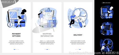 Image of E-commerce website order processing mobile app UI kit.