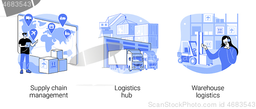 Image of Goods transportation and storage abstract concept vector illustrations.