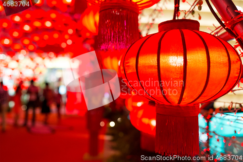 Image of Chinese red lantern at night