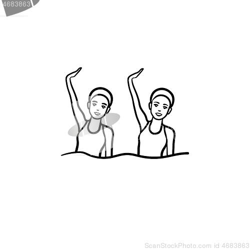 Image of Synchronized swimming hand drawn outline doodle icon.