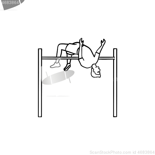 Image of Athlete doing pole vault hand drawn outline doodle icon.