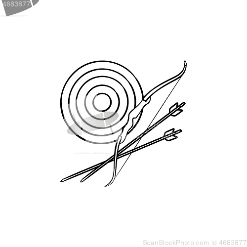 Image of Target, bow and arrows hand drawn outline doodle icon.