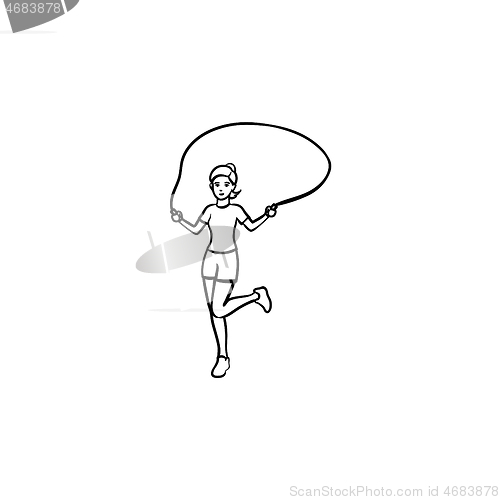 Image of Young girl skipping hand drawn outline doodle icon.