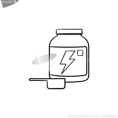 Image of Sport nutrition container hand drawn outline doodle icon.