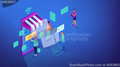 Image of Isometric online shopping and Wi-Fi illustration.