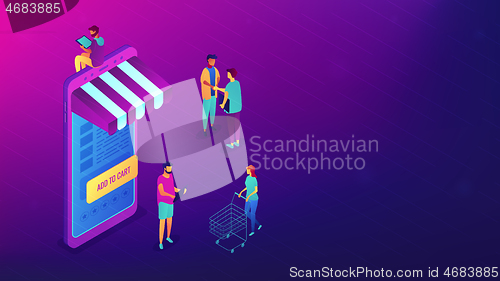 Image of Isometric shopping online with gadgets illustration.