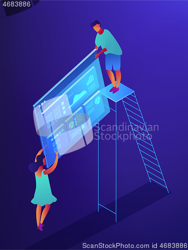 Image of Isometric SEO data analysis illustration.