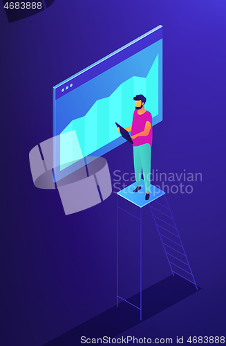 Image of Isometric SEO and data monitoring illustration.