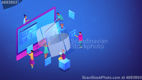 Image of Isometric SEO analytics specialists illustration.