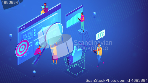 Image of Isometric digital marketing strategy team illustration.