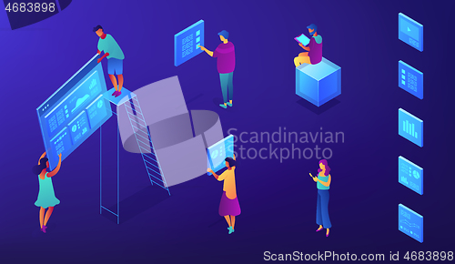 Image of Isometric SEO services illustration.