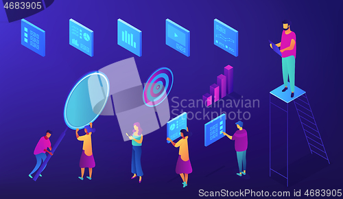 Image of IT team SEO experts isometric set.