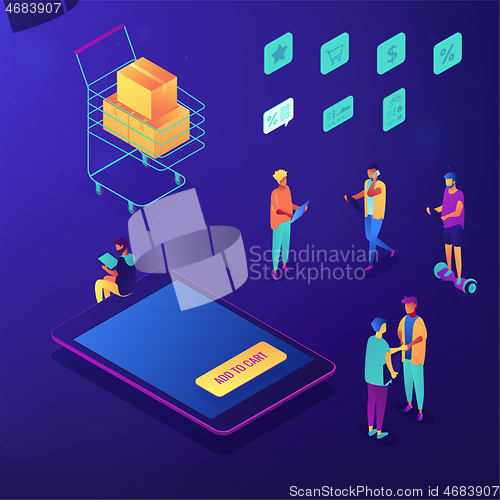 Image of Mobile shopping and online order isometric set.