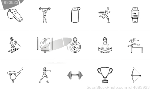 Image of Sport and competition hand drawn outline doodle icon set.