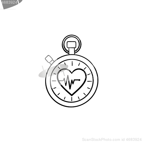 Image of Stopwatch with heart symbol hand drawn outline doodle icon.