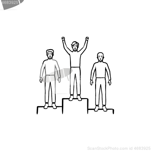 Image of Winners on the podium hand drawn outline doodle icon.