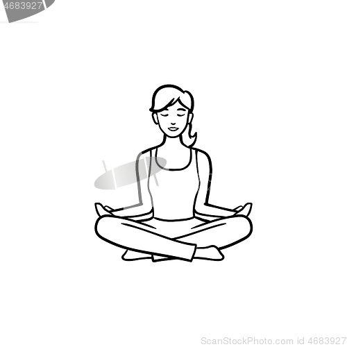Image of Yoga lotus pose hand drawn outline doodle icon.