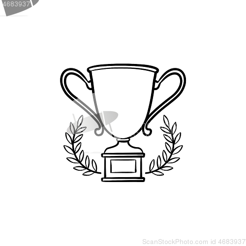 Image of Trophy cup with laurel wreath hand drawn outline doodle icon.