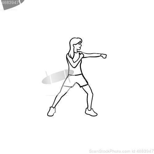 Image of Female boxer hand drawn outline doodle icon.
