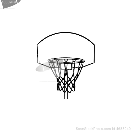 Image of Basketball hoop and net hand drawn outline doodle icon.
