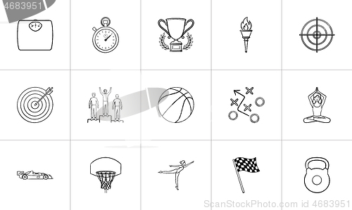 Image of Sport and competition hand drawn outline doodle icon set.