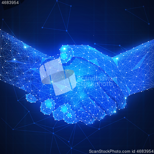 Image of Two hands handshake polygonal low poly smart contract agreement