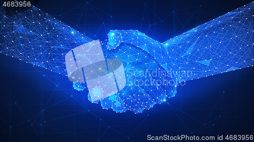 Image of Two hands handshake polygonal low poly smart contract agreement