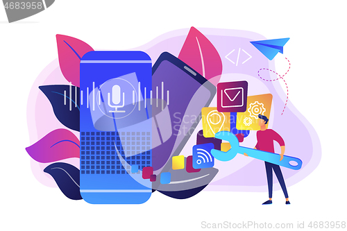 Image of Smart speaker apps development concept vector illustration.