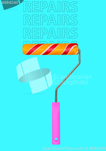 Image of Repair roller with fruit ice as a head. Renovation concept. Modern design. Contemporary art collage.