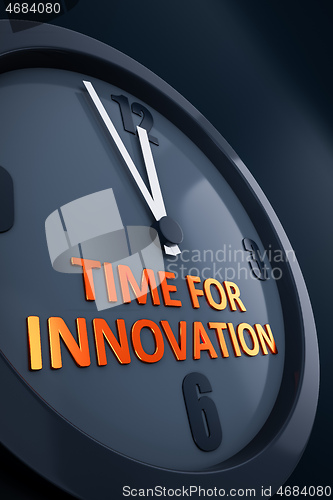 Image of clock with text time for innovation