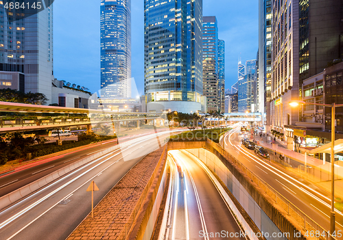 Image of Hong Kong and traffic at evening