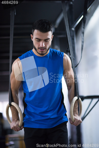 Image of man working out pull ups with gymnastic rings