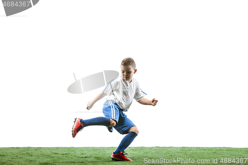 Image of Young boy isolated on white. football player