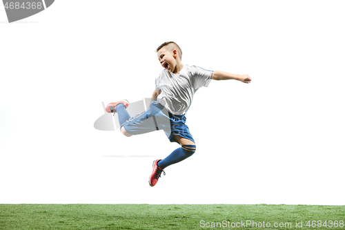 Image of Young boy isolated on white. football player