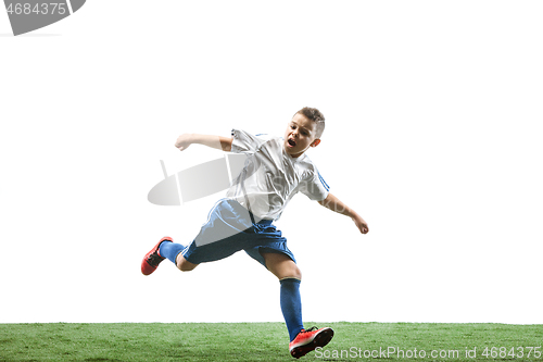 Image of Young boy isolated on white. football player