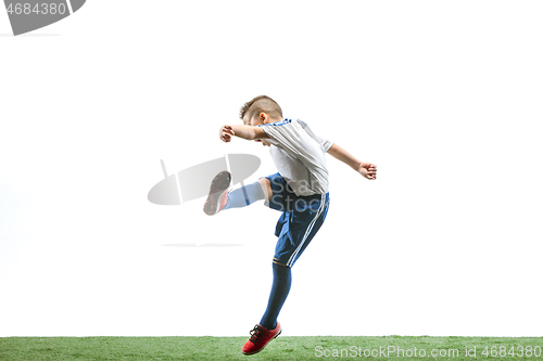 Image of Young boy isolated on white. football player