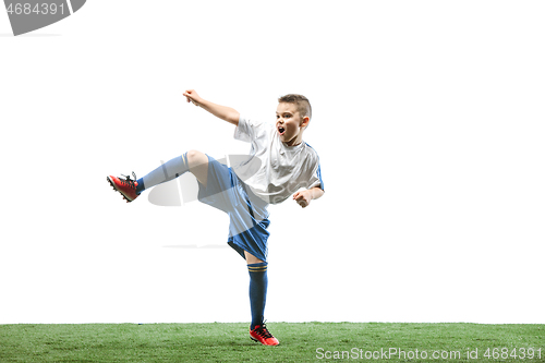 Image of Young boy isolated on white. football player