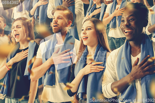 Image of stadium soccer fans emotions portrait