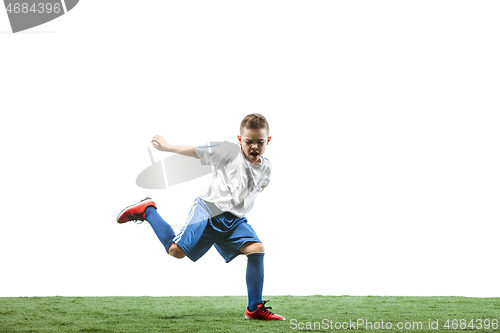 Image of Young boy isolated on white. football player